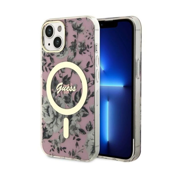 Guess GUHMP14MHCFWSP iPhone 14 Plus/ / 15 Plus 6.7" różowy/pink hardcase Flower MagSafe na NearMe.pl