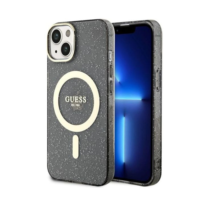 Guess GUHMP14MHCMCGK iPhone 14 Plus/ 15 Plus 6.7" czarny/black hardcase Glitter Gold MagSafe na NearMe.pl