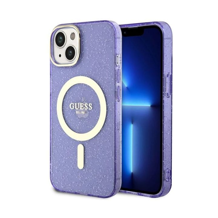 Guess GUHMP14SHCMCGU iPhone 14 / 15 / 136.1" purpurowy/purple hardcase Glitter Gold MagSafe na NearMe.pl