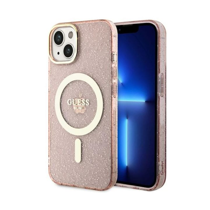 Guess GUHMP14MHCMCGP iPhone 14 Plus/ 15 Plus 6.7" różowy/pink hardcase Glitter Gold MagSafe na NearMe.pl