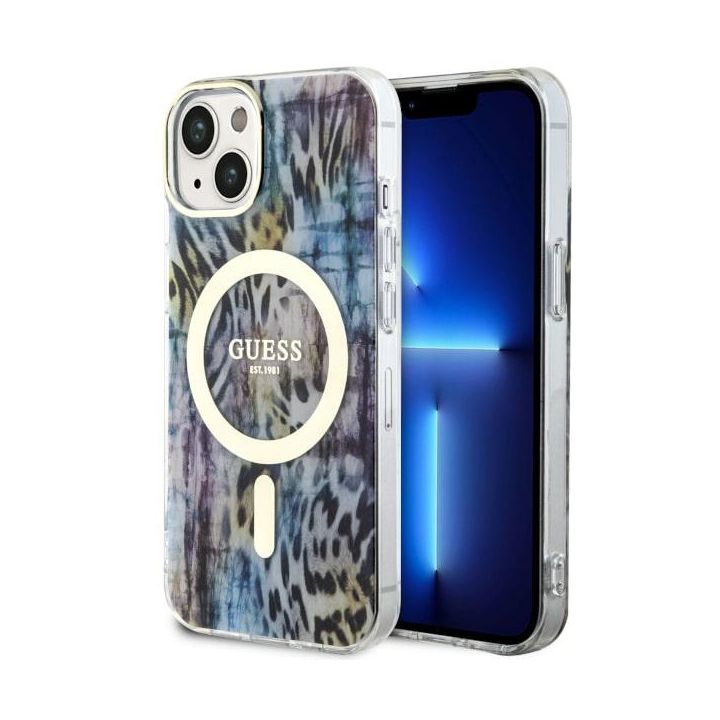 Guess GUHMP14SHLEOPWB iPhone 14 / 15 /13 6.1" niebieski/blue hardcase Leopard MagSafe na NearMe.pl