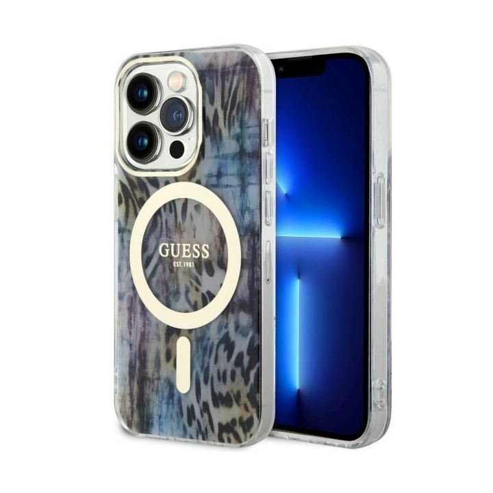 Guess GUHMP14XHLEOPWB iPhone 14 Pro Max6.7" niebieski/blue hardcase Leopard MagSafe na NearMe.pl