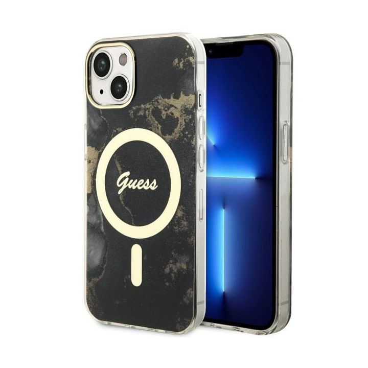 Guess GUHMP14SHTMRSK iPhone 14 / 15 / 136.1" czarny/black hardcase Golden Marble MagSafe na NearMe.pl