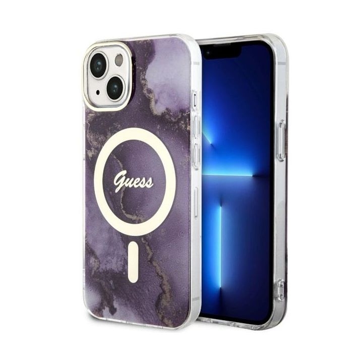 Guess GUHMP14SHTMRSU iPhone 14 / 15 / 136.1" purpurowy/purple hardcase Golden Marble MagSafe na NearMe.pl