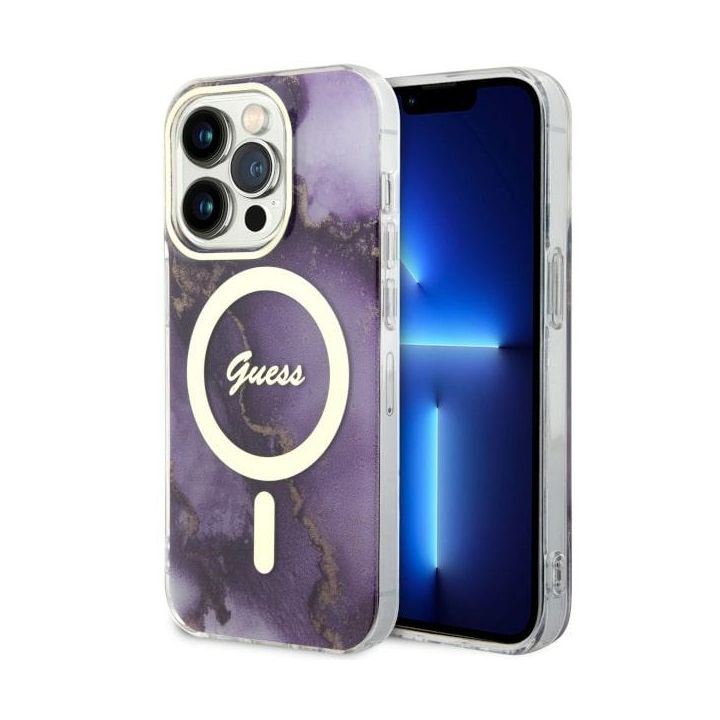 Guess GUHMP14LHTMRSU iPhone 14 Pro 6.1"purpurowy/purple hardcase Golden Marble MagSafe na NearMe.pl