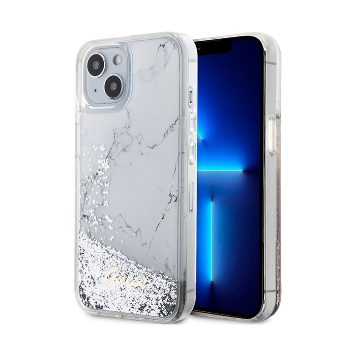 Guess GUHCP14SLCSGSGH iPhone 14 / 15 /13 6.1" biały/white hardcase Liquid Glitter Marble na NearMe.pl