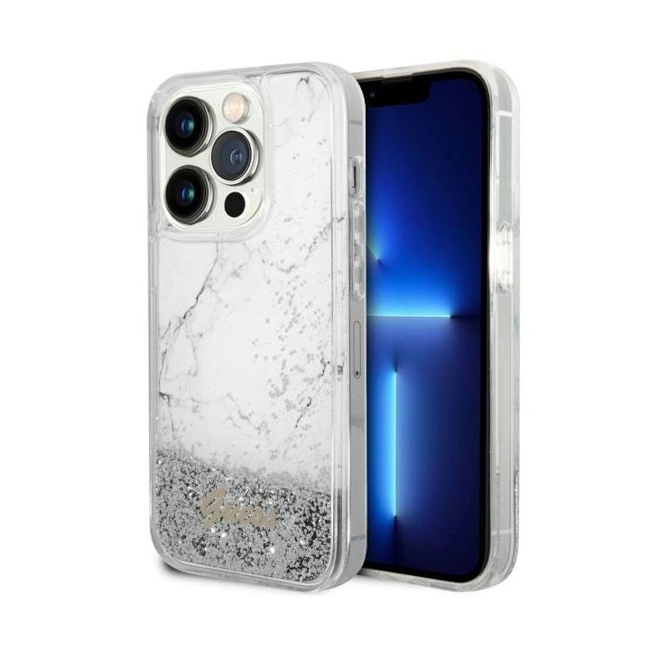 Guess GUHCP14LLCSGSGH iPhone 14 Pro 6.1"biały/white hardcase Liquid Glitter Marble na NearMe.pl