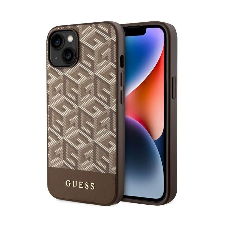 Guess GUHMP14MHGCFSEW iPhone 14 Plus / 15 Plus 6.7" brązowy/brown hard case GCube Stripes MagSafe na NearMe.pl