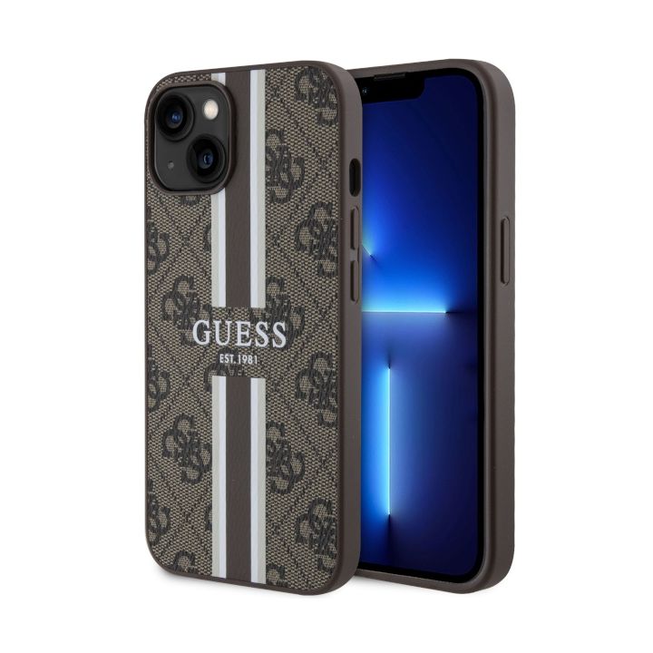 Guess GUHMP14SP4RPSW iPhone 14 / 15 / 13 6.1" brązowy/brown hardcase 4G Printed Stripes MagSafe na NearMe.pl