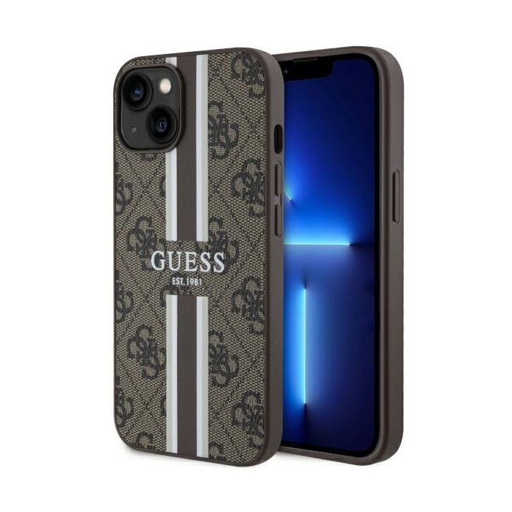 Guess GUHMP14MP4RPSW iPhone 14 Plus / 15 Plus 6.7" brązowy/brown hardcase 4G Printed Stripes MagSafe na NearMe.pl