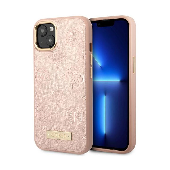 Guess GUHMP14SSAPSTP iPhone 14 / 15 / 13 6.1" różowy/pink hardcase Peony Logo Plate MagSafe na NearMe.pl
