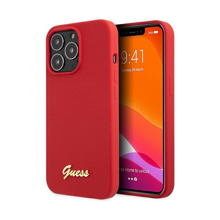 Guess GUHCP13XLSLMGRE iPhone 13 Pro Max 6.7" czerwony/burgundy hard case Silicone Vintage Gold Logo na NearMe.pl