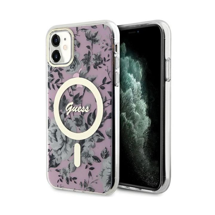 Guess GUHMN61HCFWSP iPhone 11 / Xr 6.1" różowy/pink hardcase Flower MagSafe na NearMe.pl