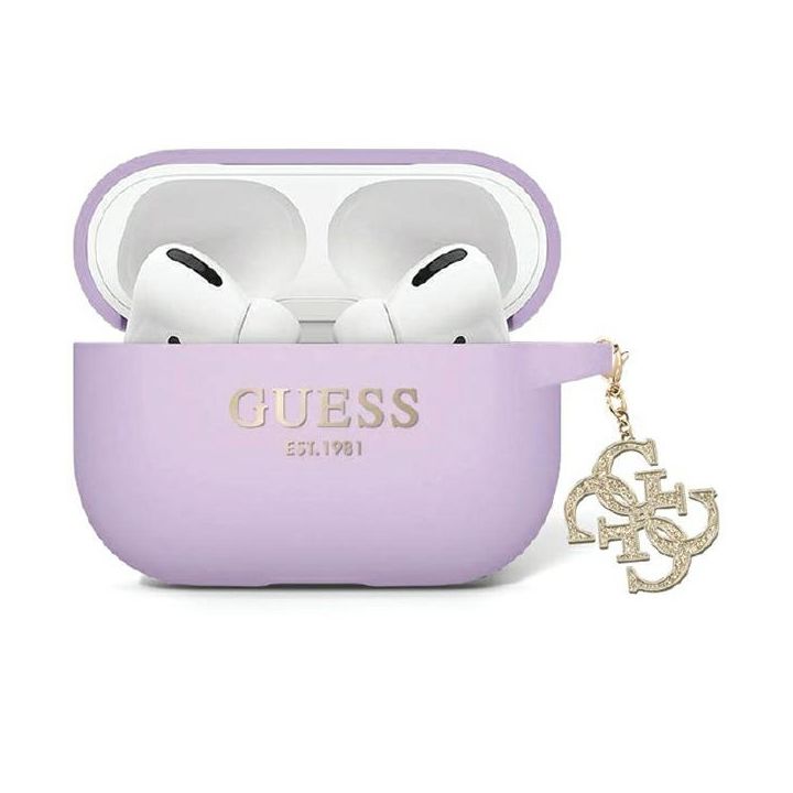Guess GUAP2LECG4U AirPods Pro 2 (2022/2023) cover fioletowy/purple Liquid Silicone Glitter Triangle Charm na NearMe.pl