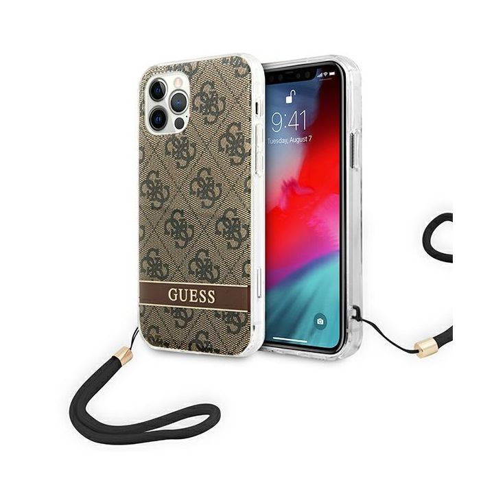 Guess GUOHCP12MH4STW iPhone 12/12 Pro brązowy/brown hardcase 4G Print Strap na NearMe.pl
