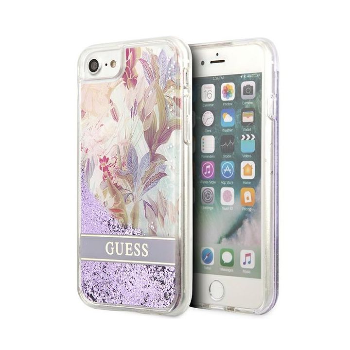 Guess GUHCI8LFLSU iPhone SE 2022 / SE 2020 / 7 / 8 fioletowy/purple hardcase Flower Liquid Glitter na NearMe.pl