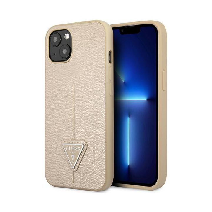 Guess GUHCP13SPSATLE iPhone 13 mini5,4" beżowy/beige hardcase SaffianoTriangle Logo na NearMe.pl