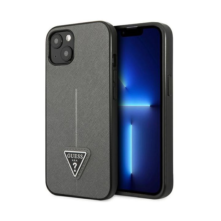 Guess GUHCP13MPSATLG iPhone 13 / 14 / 156.1" srebrny/silver hardcase SaffianoTriangle Logo na NearMe.pl