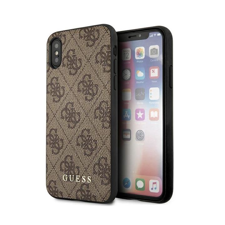 Guess GUHCI65G4GFBR iPhone Xs Max brązowy/brown hard case 4G Metal Gold Logo na NearMe.pl