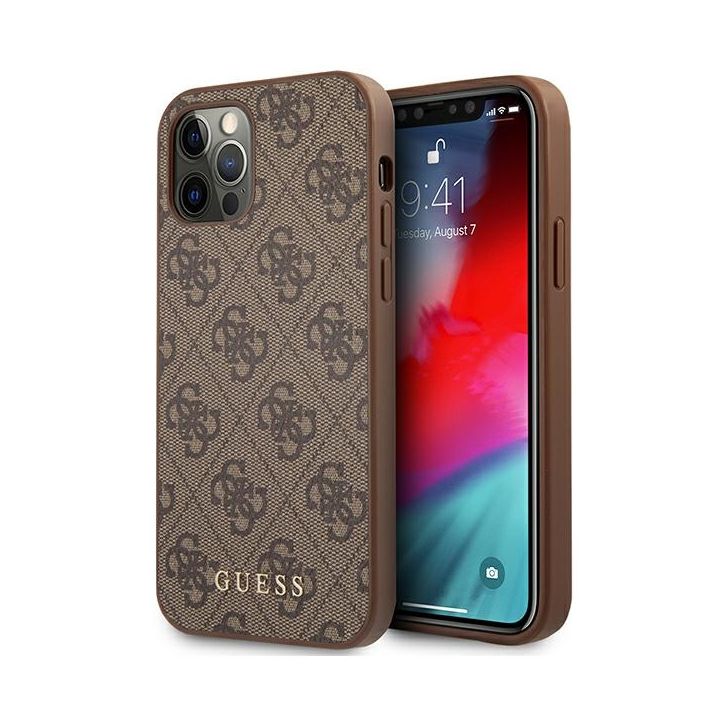Guess GUHCP12MG4GFBR iPhone 12 / 12 Pro 6,1" brązowy/brown hard case 4G Metal Gold Logo na NearMe.pl