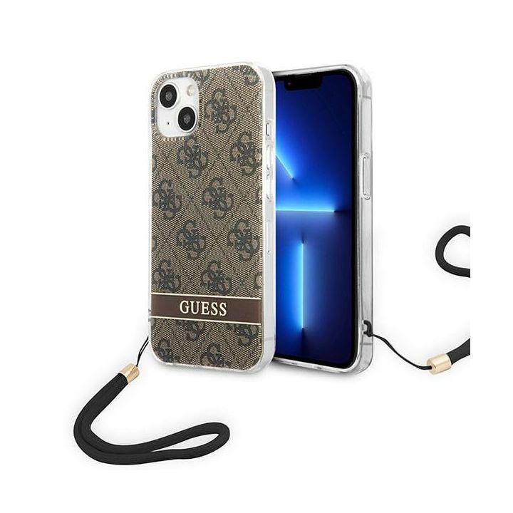 Guess GUOHCP14MH4STW iPhone 14 Plus / 15 Plus 6.7" brązowy/brown hardcase 4G Print Strap na NearMe.pl