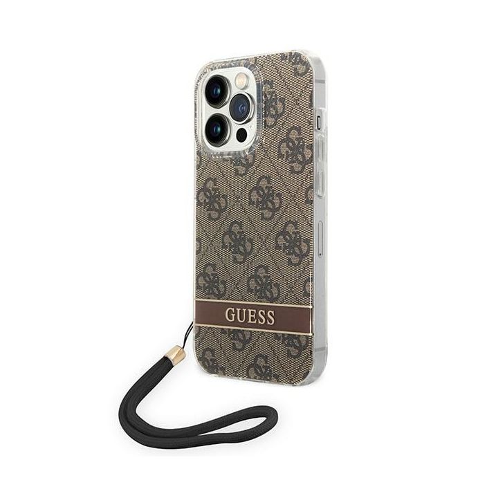 Guess GUOHCP14XH4STW iPhone 14 ProMax 6,7" brązowy/brown hardcase 4G Print Strap na NearMe.pl