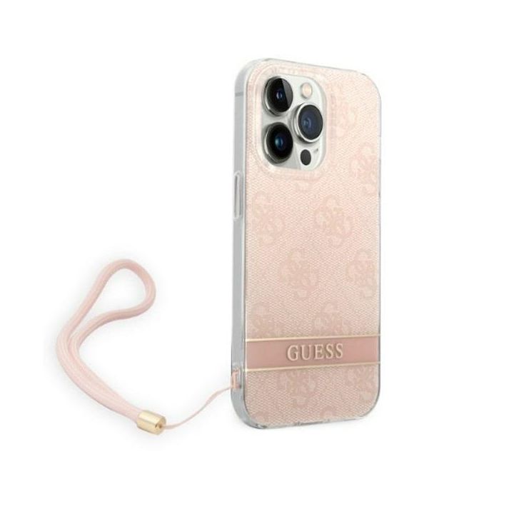 Guess GUOHCP14LH4STP iPhone 14 Pro 6,1" różowy/pink hardcase 4G Print Strap na NearMe.pl