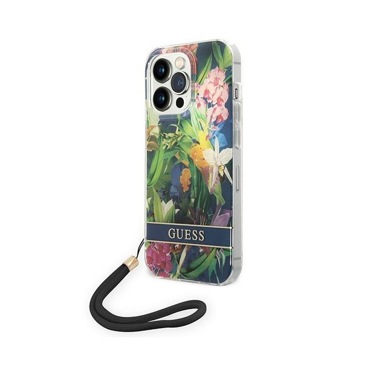 Guess GUOHCP14LHFLSB iPhone 14 Pro 6,1" niebieski/blue hardcase Flower Strap na NearMe.pl
