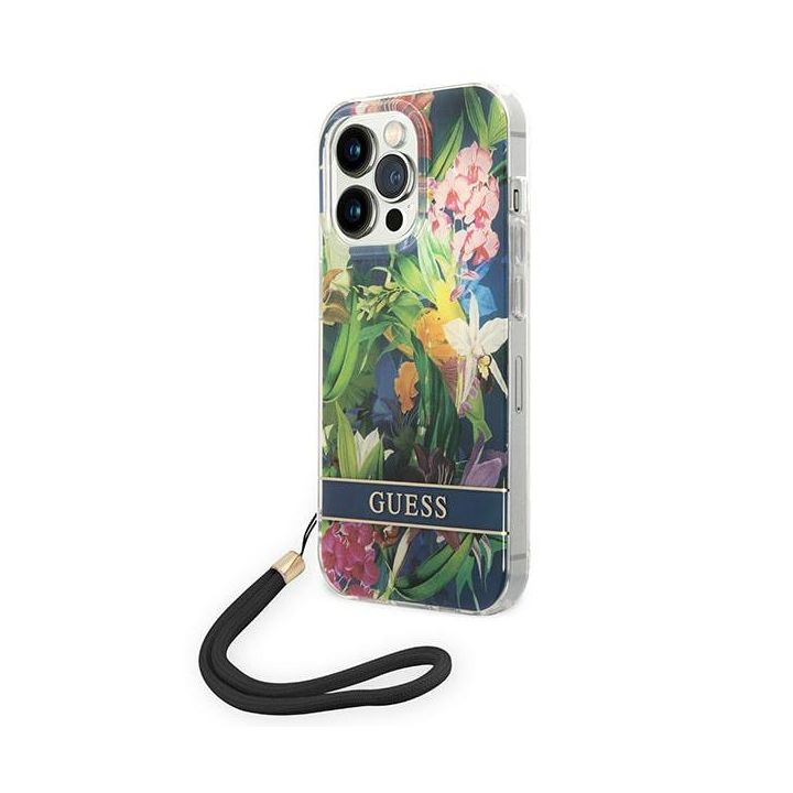 Guess GUOHCP14XHFLSB iPhone 14 Pro Max6,7" niebieski/blue hardcase Flower Strap na NearMe.pl