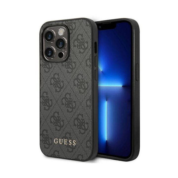 Guess GUHCP14LG4GFGR iPhone 14 Pro 6,1" szary/grey hard case 4G Metal Gold Logo na NearMe.pl