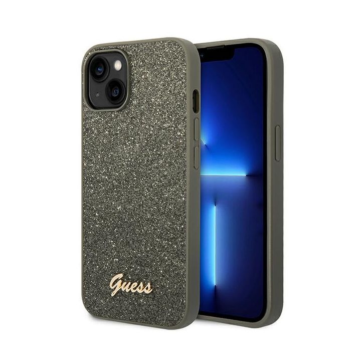 Guess GUHCP14SHGGSHN iPhone 14 / 15 / 136.1" zielony/green hard case Glitter Script na NearMe.pl