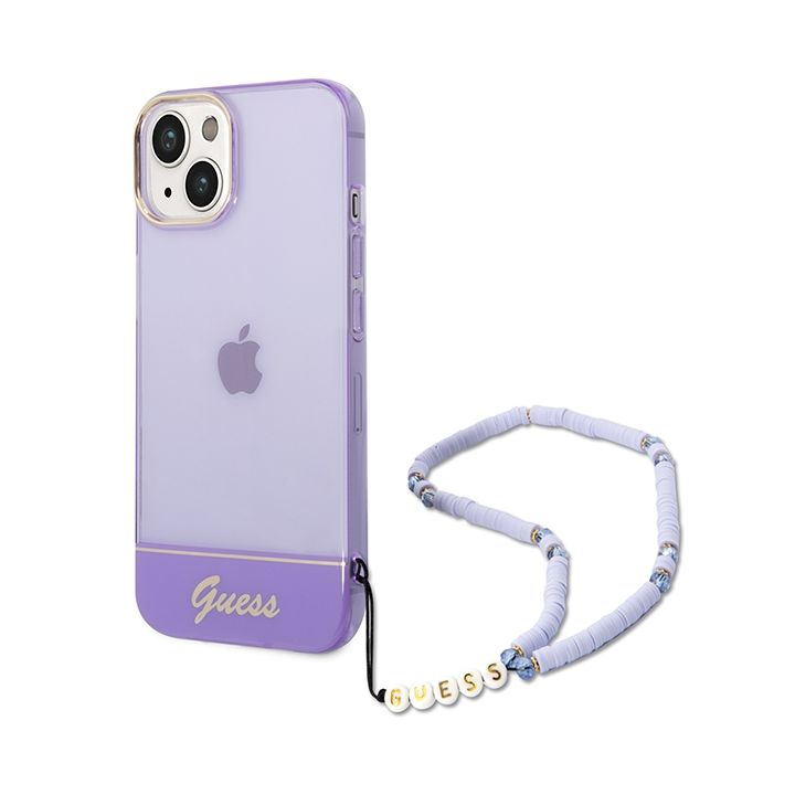 Guess GUHCP14SHGCOHU iPhone 14 / 15 / 13 6.1" fioletowy/purple hardcase Translucent Pearl Strap na NearMe.pl