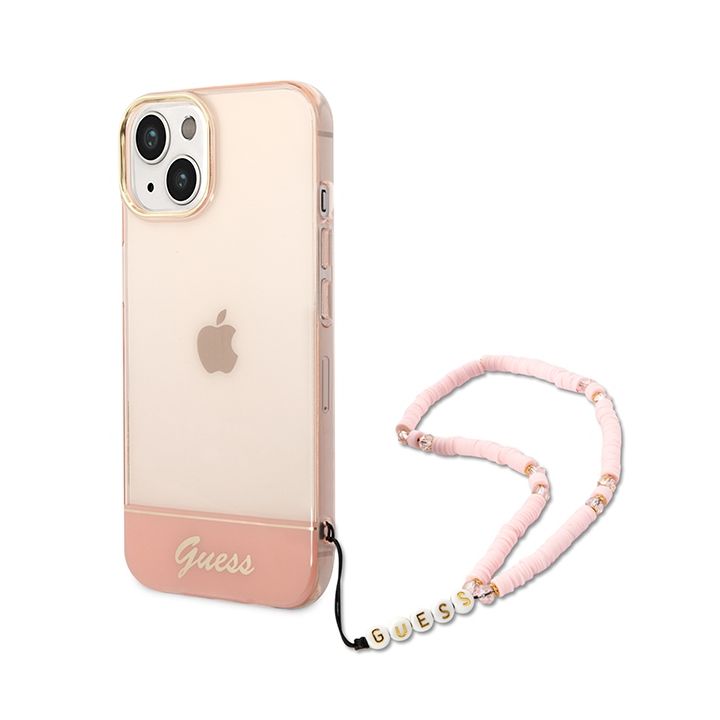 Guess GUHCP14MHGCOHP iPhone 14 Plus / 15 Plus 6.7" różowy/pink hardcase Translucent Pearl Strap na NearMe.pl