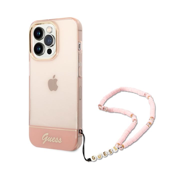 Guess GUHCP14LHGCOHP iPhone 14 Pro 6,1" różowy/pink hardcase Translucent Pearl Strap na NearMe.pl