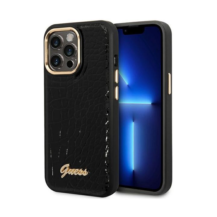 Guess GUHCP14LHGCRHK iPhone 14 Pro 6,1" czarny/black hardcase Croco Collection na NearMe.pl