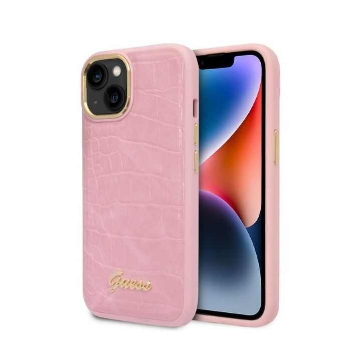 Guess GUHCP14SHGCRHP iPhone 14 / 15 / 13 6.1" różowy/pink hardcase Croco Collection na NearMe.pl