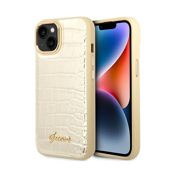 Guess GUHCP14MHGCRHD iPhone 14 Plus / 15 Plus 6.7" złoty/gold hardcase Croco Collection na NearMe.pl