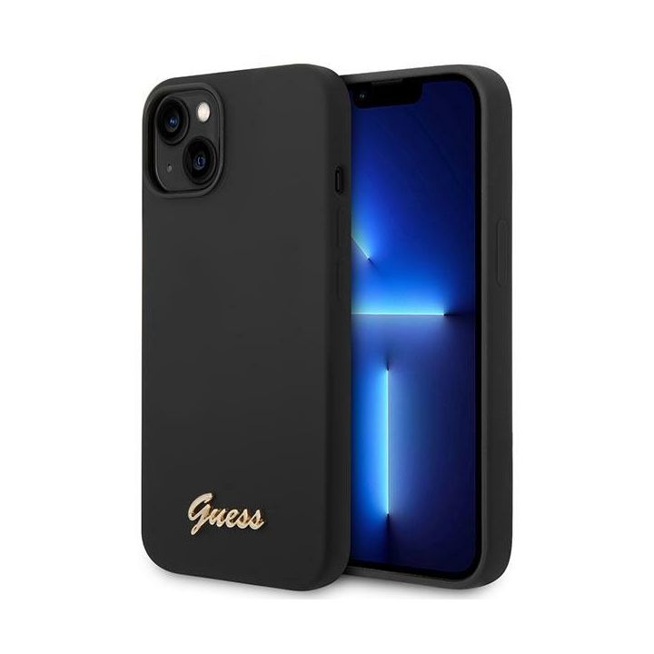 Guess GUHCP14SSLSMK iPhone 14 / 15 / 13 6.1" czarny/black hard case Silicone Vintage Gold Logo na NearMe.pl