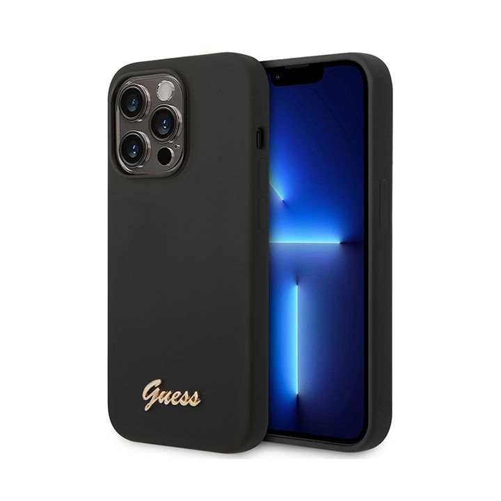 Guess GUHCP14XSLSMK iPhone 14 Pro Max6,7" czarny/black hard case Silicone Vintage Gold Logo na NearMe.pl