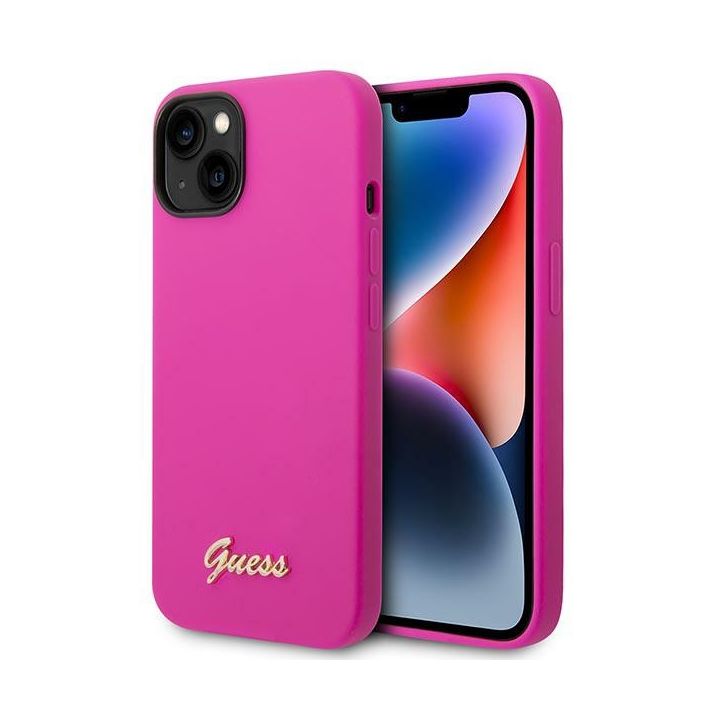 Guess GUHCP14MSLSMF iPhone 14 Plus/ 15 Plus 6.7" fuksja/fuschia hard case Silicone Vintage Gold Logo na NearMe.pl