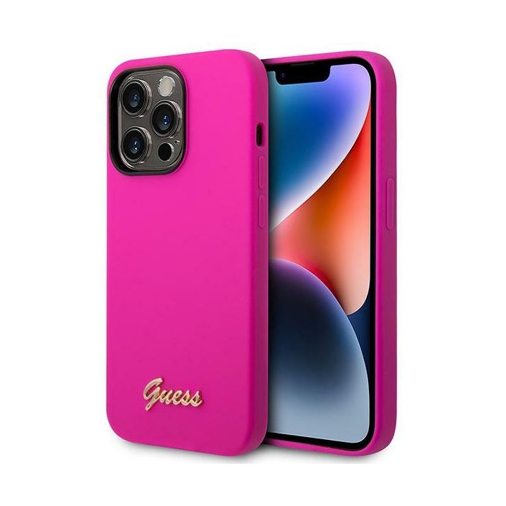 Guess GUHCP14XSLSMF iPhone 14 Pro Max 6,7" fuksja/fuschia hard case Silicone Vintage Gold Logo na NearMe.pl
