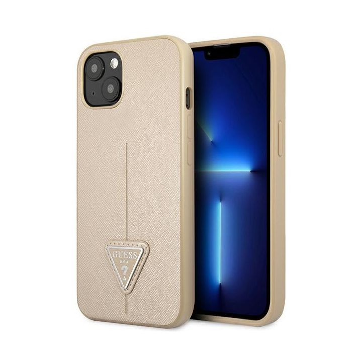 Guess GUHCP14MPSATLE iPhone 14 Plus / 15 Plus 6.7" beżowy/beige hardcase SaffianoTriangle Logo na NearMe.pl