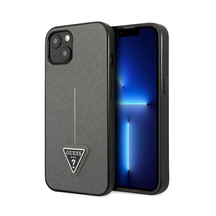 Guess GUHCP14MPSATLG iPhone 14 Plus / 15 Plus 6.7" srebrny/silver hardcase SaffianoTriangle Logo na NearMe.pl