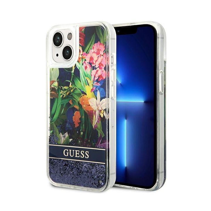Guess GUHCP14SLFLSB iPhone 14 / 15 / 13 6.1" niebieski/blue hardcase Flower Liquid Glitter na NearMe.pl