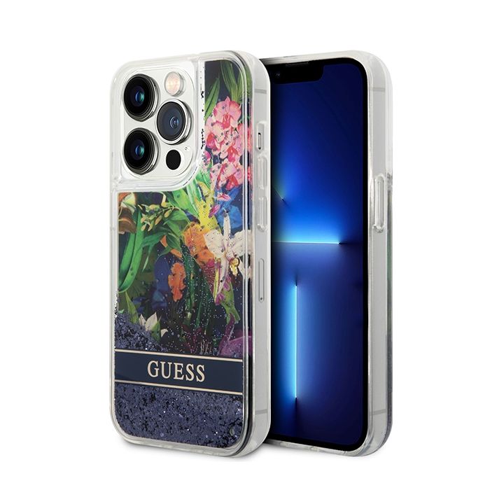 Guess GUHCP14LLFLSB iPhone 14 Pro 6,1" niebieski/blue hardcase Flower Liquid Glitter na NearMe.pl