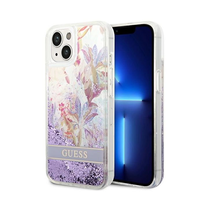 Guess GUHCP14MLFLSU iPhone 14 Plus / 15 Plus 6.7" fioletowy/purple hardcase Flower Liquid Glitter na NearMe.pl