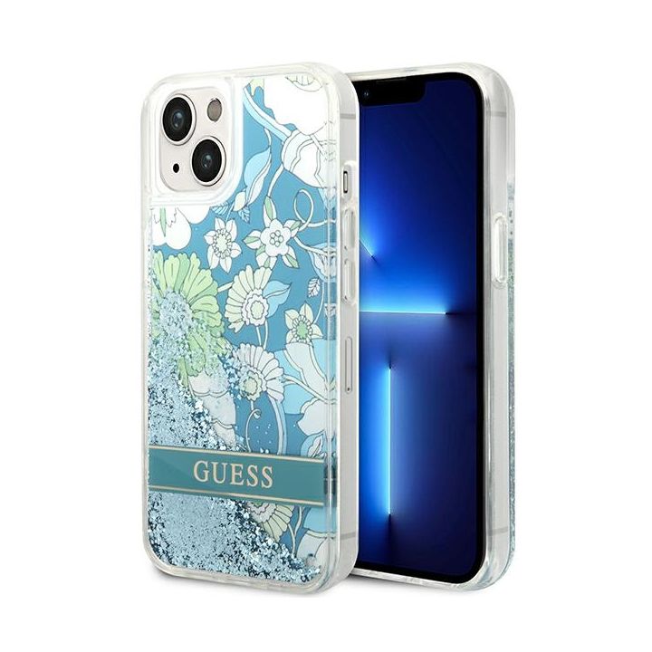 Guess GUHCP14MLFLSN iPhone 14 Plus / 15 Plus 6.7" zielony/green hardcase Flower Liquid Glitter na NearMe.pl