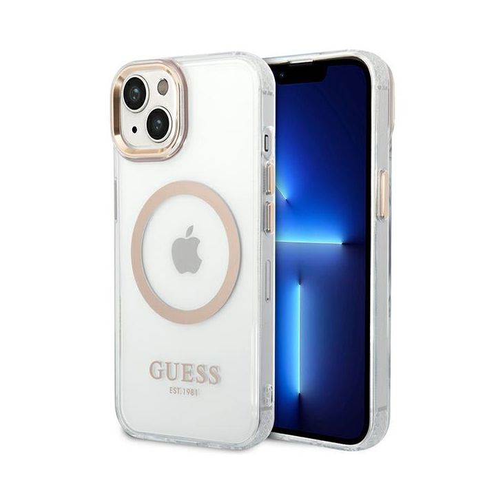 Guess GUHMP14MHTRMD iPhone 14 Plus / 15 Plus 6.7" złoty/gold hard case Metal Outline Magsafe na NearMe.pl