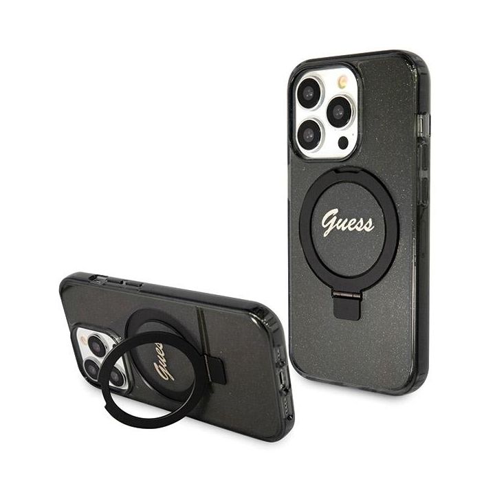 Guess GUHMP14XHRSGSK iPhone 14 Pro Max 6.7" czarny/black hardcase Ring Stand Script Glitter MagSafe na NearMe.pl
