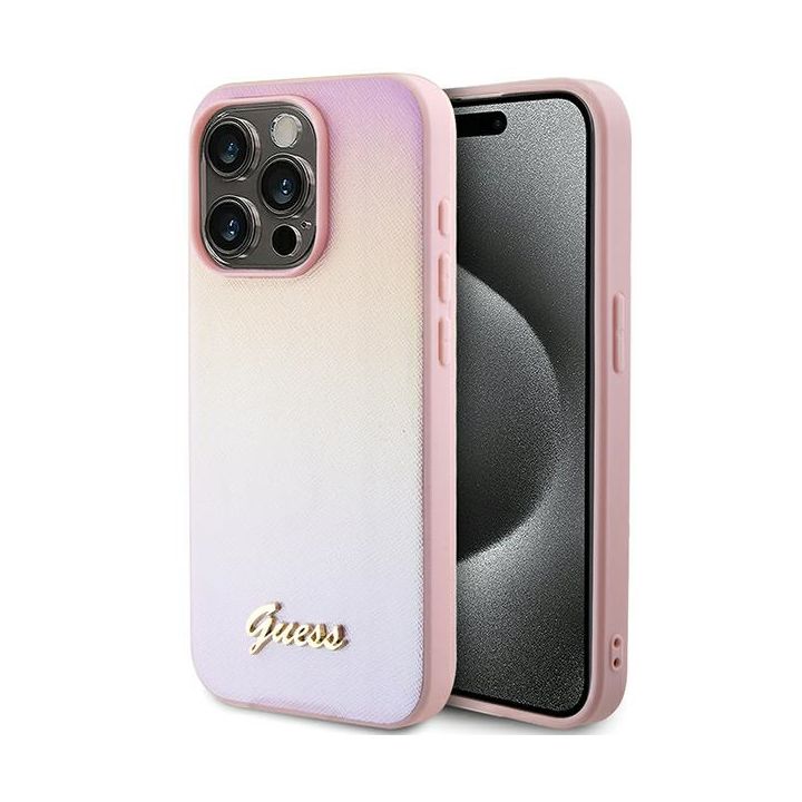 Guess GUHCP14XPSAIRSP iPhone 14 Pro Max 6.7" różowy/pink hardcase Saffiano Iridescent Script na NearMe.pl